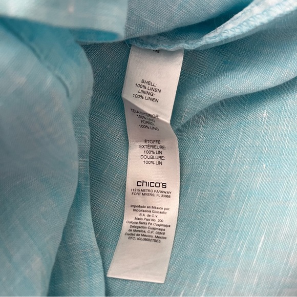 CHICO'S Sleeveless Side Slit Blue Aqua Linen Tunic, Sz L/12 - Picture 15 of 15